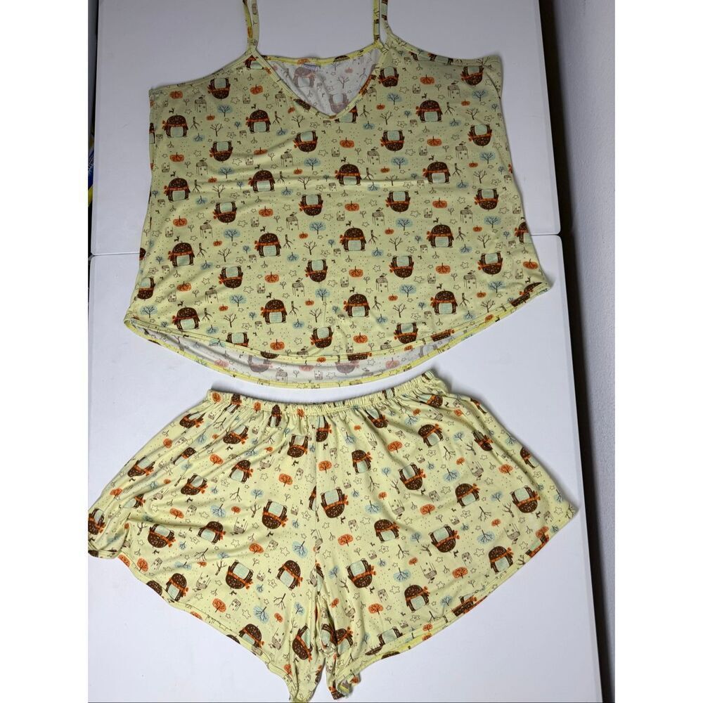 Women’s Pajamas Set Shorts Top Spaghetti Straps Elastic Waist Size 2XL See Notes